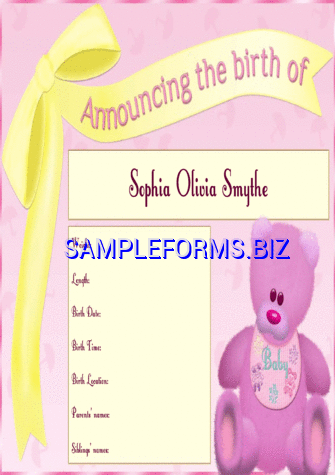 Birth Announcement Template 1 pdf free